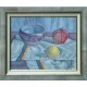 Composition: bol, pomme, citron sur torchon